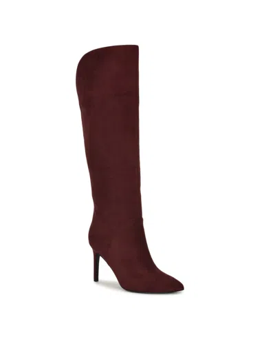 Nine West Womens Razla Tall Wide Calf Stiletto Dress Boots In Burgundy