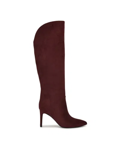 Nine West Womens Razla Tall Wide Calf Stiletto Dress Boots In Burgundy