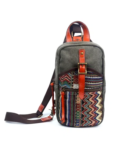 Tsd Brand Four Season Canvas Sling Bag In Green