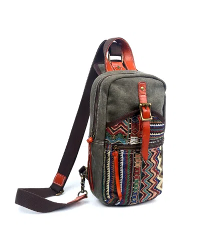 Tsd Brand Four Season Canvas Sling Bag In Green