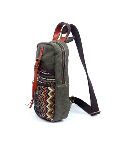 Tsd Brand Four Season Canvas Sling Bag In Green