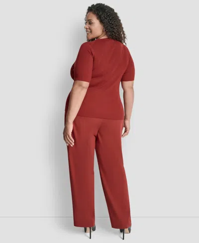 Dkny Plus Size Short-sleeve Button-detail Sweater In Red