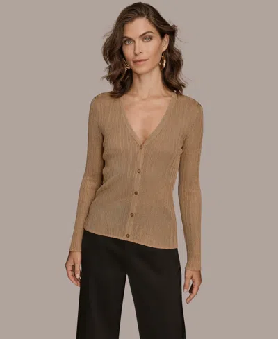 Donna Karan Women's Novelty Long Sleeve V-neck Cardigan In Gold