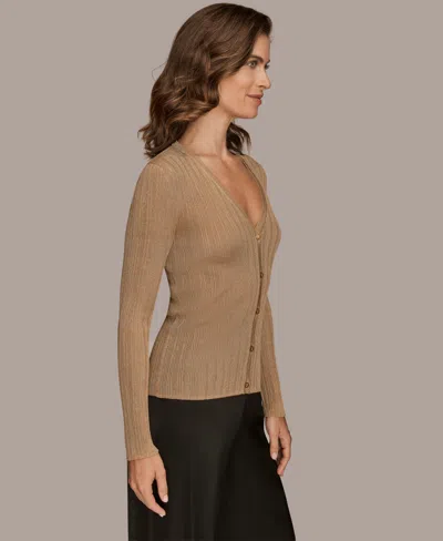Donna Karan Women's Novelty Long Sleeve V-neck Cardigan In Gold