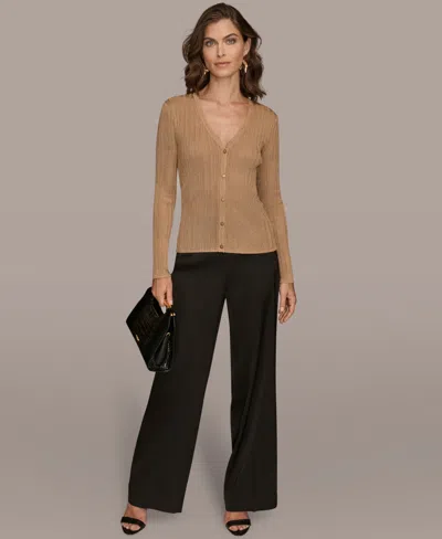 Donna Karan Women's Novelty Long Sleeve V-neck Cardigan In Gold
