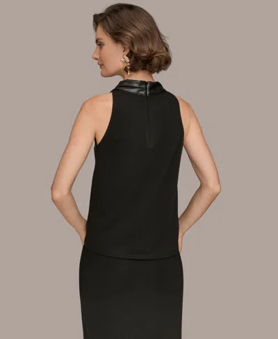 Donna Karan New York Mixed Media Sleeveless Faux Leather Top In Black