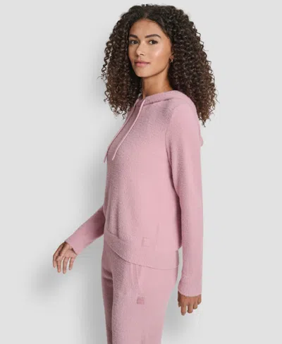 Dkny Women's Feather Yarn Hood Tonal Hoodie In Pink