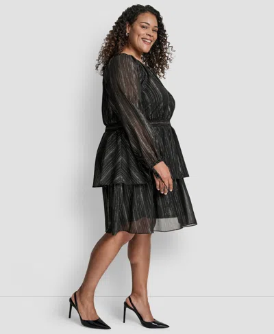 Dkny Plus Size Long Sleeve Jewel Neck Dress In Black