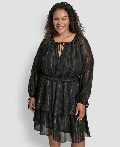 Dkny Plus Size Long Sleeve Jewel Neck Dress In Black