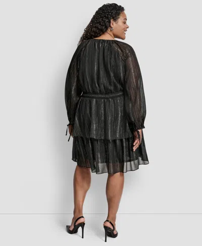 Dkny Plus Size Long Sleeve Jewel Neck Dress In Black