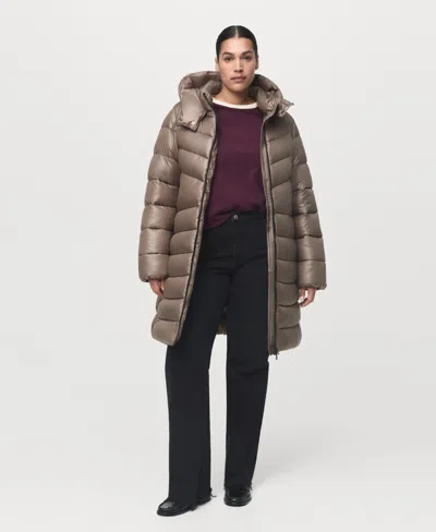 Mango Women's Hood Quilted Coat In Brown