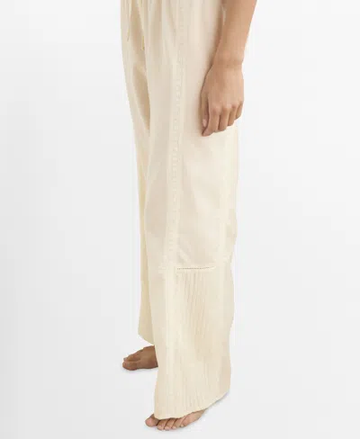 Mango Cotton Lace Pyjama Trousers With Drawstring Vanilla In White