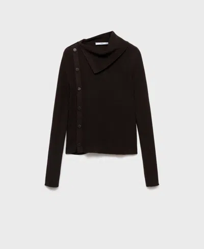 Mango Women's Asymmetrical Neck And Buttons Sweater In Brown