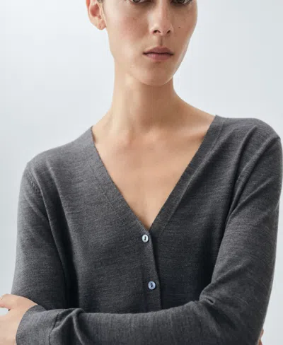 Mango V-neck Wool Cardigan In Gray