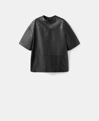 Mango Oversize Leather T-shirt In Black