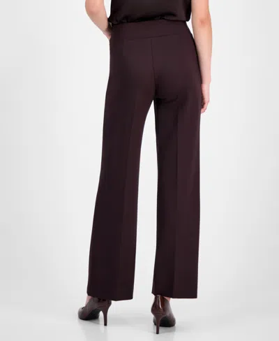 Anne Klein Petite Wide-leg Compression Pants In Brown
