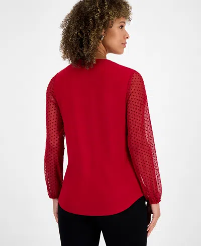 Kasper Women's Split-neck Long-dot-sleeve Blouse In Red