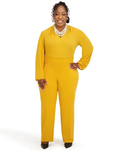 Kasper Women's Long Sleeves V-neck Top In Gold