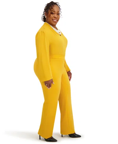 Kasper Women's Long Sleeves V-neck Top In Gold