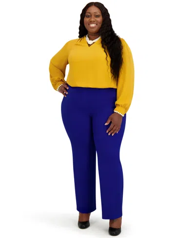 Kasper Women's Long Sleeves V-neck Top In Gold