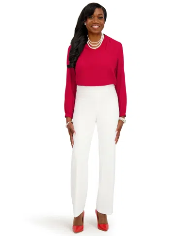 Kasper Women's Long Sleeves V-neck Top In Red