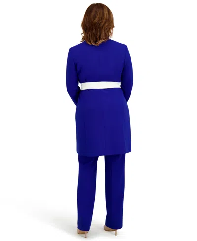 Kasper Women's Three Button Patch Pocket Trench Coat In Blue