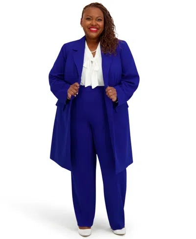 Kasper Women's Three Button Patch Pocket Trench Coat In Blue