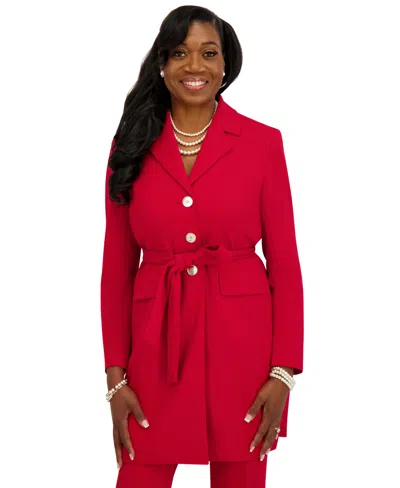 Kasper Women's Three Button Patch Pocket Trench Coat In Red