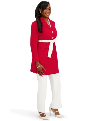 Kasper Women's Three Button Patch Pocket Trench Coat In Red