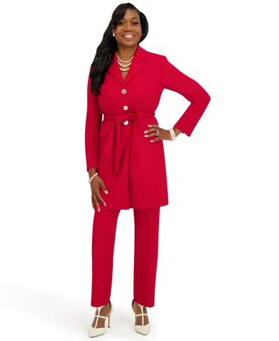 Kasper Women's Three Button Patch Pocket Trench Coat In Red