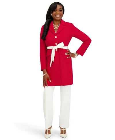 Kasper Women's Three Button Patch Pocket Trench Coat In Red