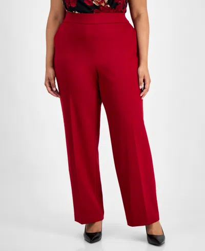 Anne Klein Plus Size Pull-on High-rise Compression Pants In Red