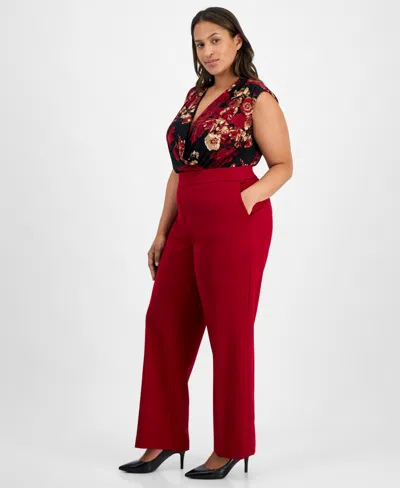 Anne Klein Plus Size Pull-on High-rise Compression Pants In Red