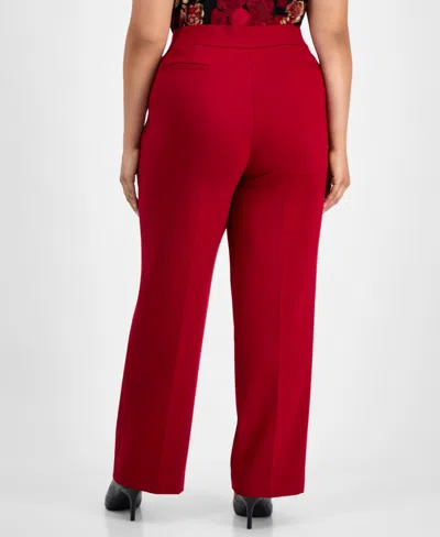 Anne Klein Plus Size Pull-on High-rise Compression Pants In Red