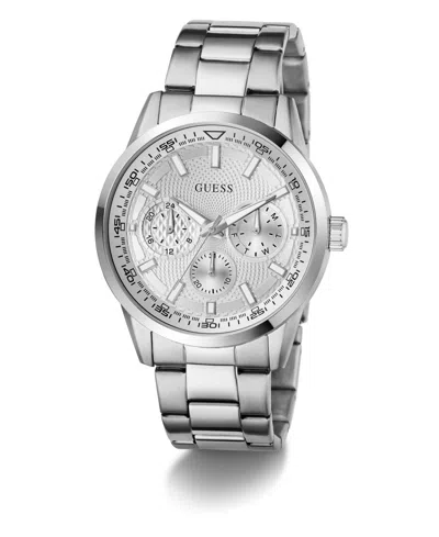 Guess Men's Silver Tone Multi-function Watch, 44mm In Silver