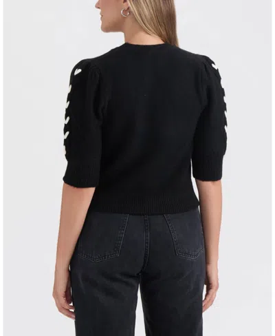 Ellen Tracy Embroidered Short Sleeve Crop Sweater In Black