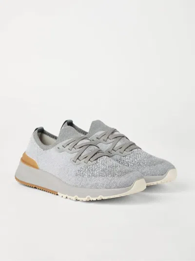 Brunello Cucinelli Stretch Knit Low-top Sneakers In Gray