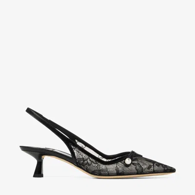 Jimmy Choo Amita 45 Lace-leather Slingback Pumps In Black