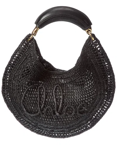 Chloé Summer Banana Raffia & Leather Hobo Bag In Brown
