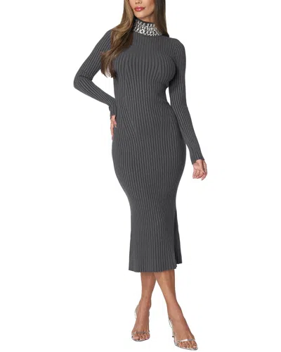 Bebe Crystal Neck Midi Sweater Dress In Charcoal