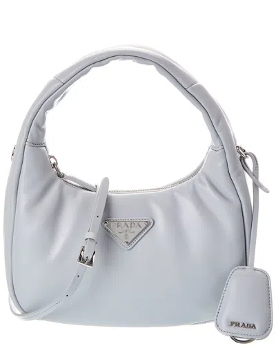 Prada Logo Padded Mini Leather Hobo Bag In Blue