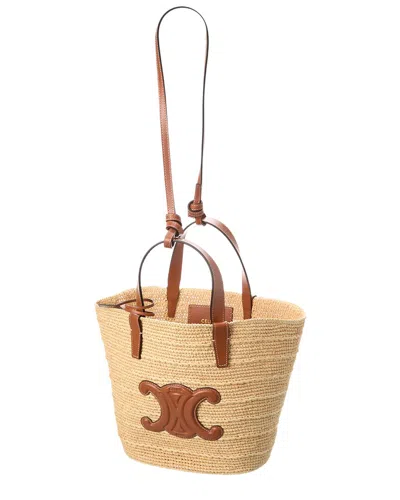 Celine Teen Supple Classic Panier Raffia & Leather Tote In Neutral