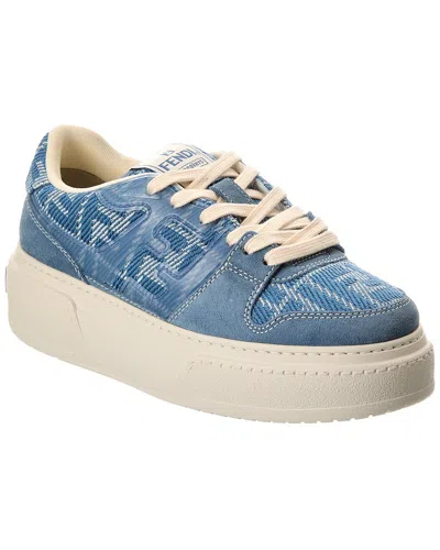 Fendi Match Canvas And Suede Low-top Sneakers In Blue