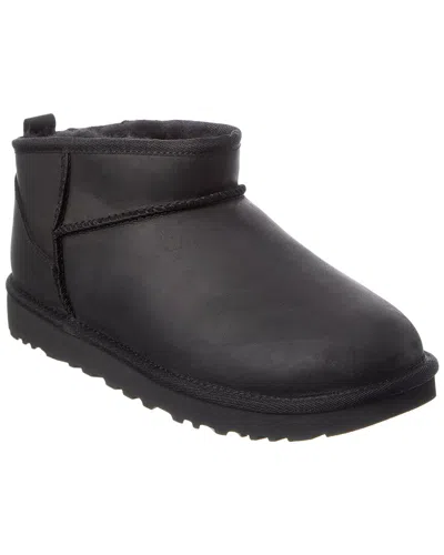 Ugg Classic Ultra Mini Black Ankle Boots With Shearling Lining In Leather Woman In Black
