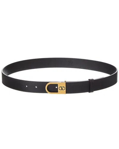 Valentino Garavani Vlogo Signature Belt In Shiny Calfskin 30 Mm With Enamelled Logo Detail Woman Bla In Black