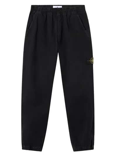 Stone Island Brushed Organic Cotton Fleece Sweat Bottoms In Black