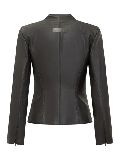 Elisabetta Franchi Faux Leather Jacket With Gold Hooks And Details On Shoulders In Black