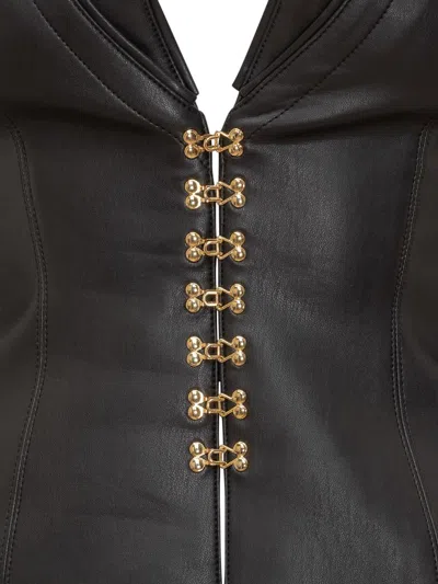 Elisabetta Franchi Faux Leather Jacket With Gold Hooks And Details On Shoulders In Black