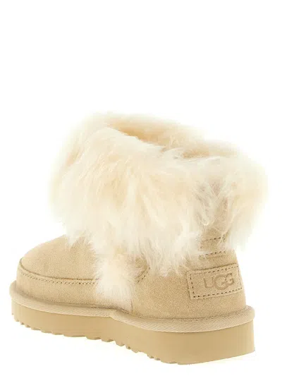 Ugg Classic Ultra Mini Chalet Beige Ankle Boots With Fur Design In Suede Woman In Neutral