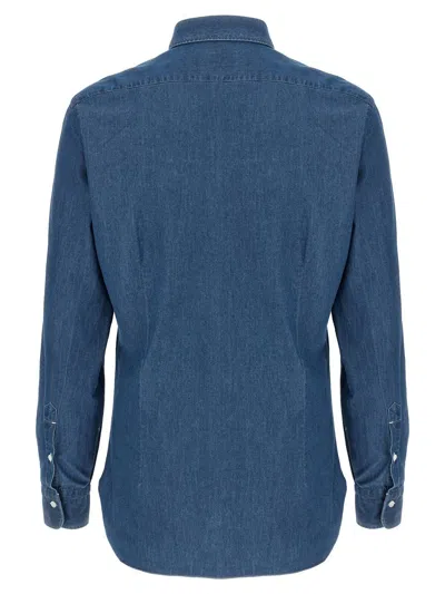 Barba Napoli Button-down Collar Long Sleeve Denim Shirt In Blue